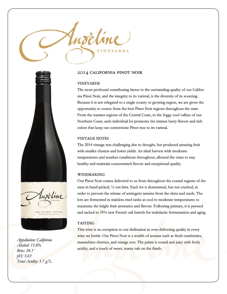 California Pinot Noir, Angeline 