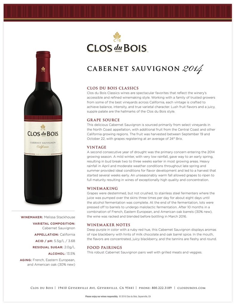 Cabernet Sauvignon, Clos du Bois