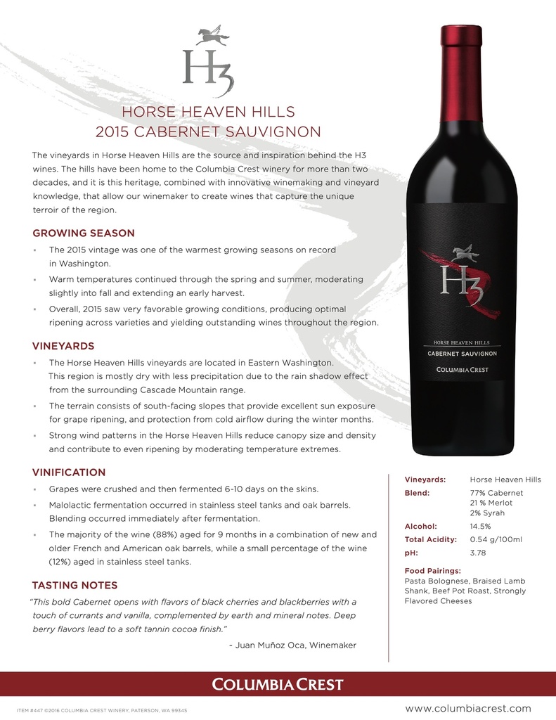 H3 Cabernet Sauvignon, Columbia Crest Winery