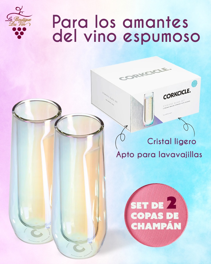 Stemless Flute  Glass set of 2 Corkcicle